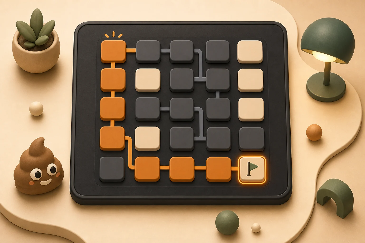 Shortest route highlighted across puzzle tiles